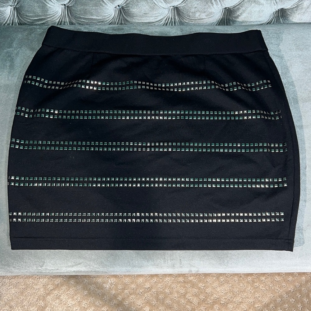 INC International Concepts Black Mini Skirt with Silver Accents